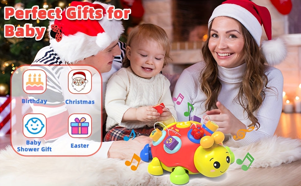Musical Ladybug Crawling Toy with Lights, ABC, Numbers and Shapes Activities, Red Interactive Baby Floor Play Toy, Batteries Not Included