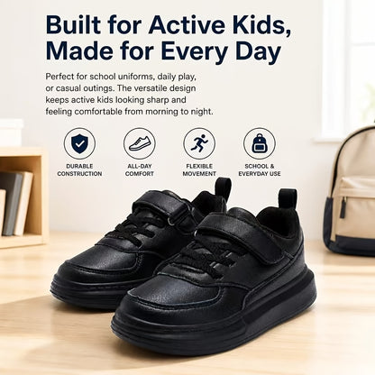 Kids Black Running Sneakers with Breathable Mesh Upper and Lightweight EVA Midsole, Low-Top Athletic Shoes for Daily Play and Casual Outings