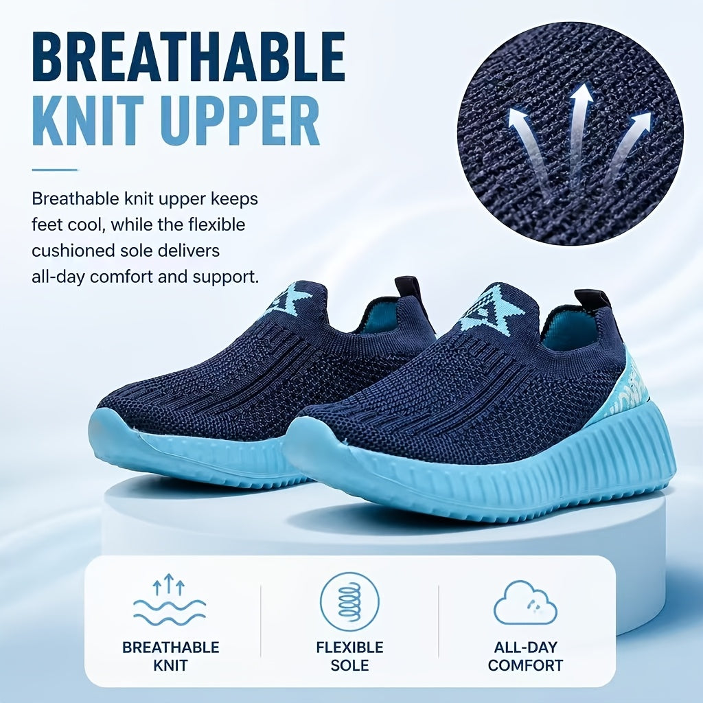 Kids Slip-On Mid-Top Sneakers for Boys and Girls, Lightweight Breathable Outdoor Play Shoes with Cushioned Sole in Toddler, Little Kid and Big Kid Sizes