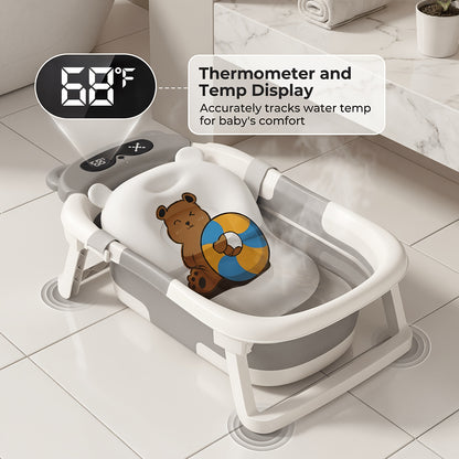 Compact Baby Bath Tub with Soft Cushion, Collapsible Infant Bathtub with Non-Slip Base for Supervised Newborn-to-Toddler Bathing, Home and Travel