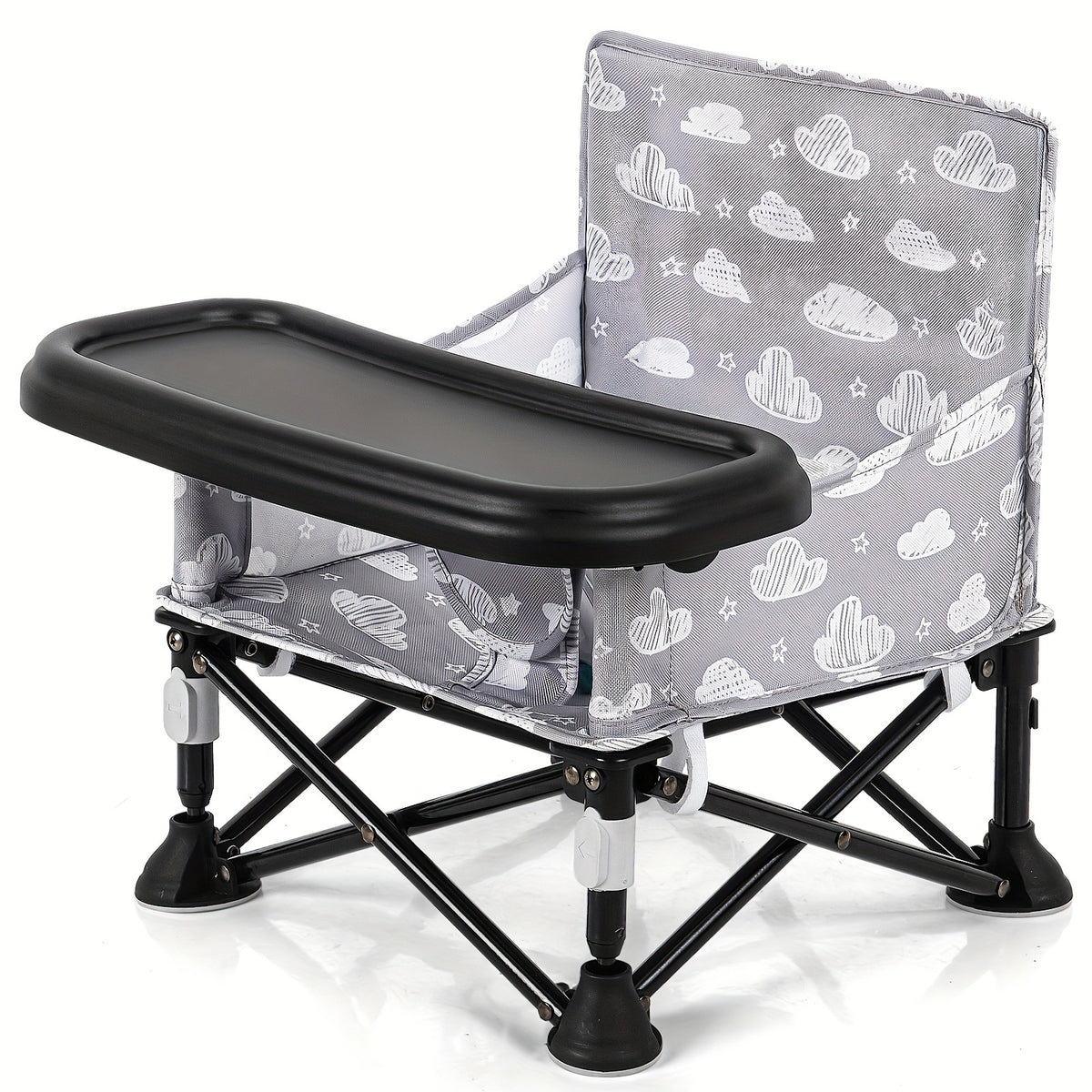 Baby Travel Dining Chair with Tray, Portable Folding Feeding Seat with Kitchen Chair Attachment Straps for Indoor Meals and Outdoor Outings