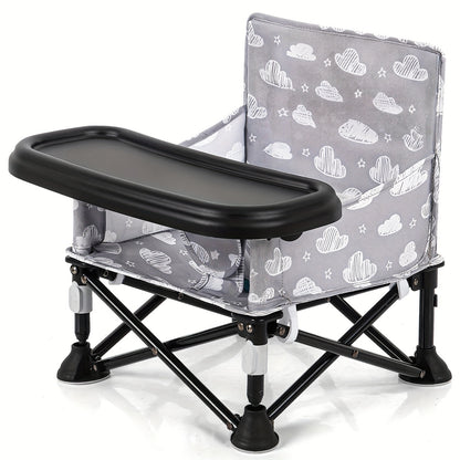 Baby Travel Dining Chair with Tray, Portable Folding Feeding Seat with Kitchen Chair Attachment Straps for Indoor Meals and Outdoor Outings