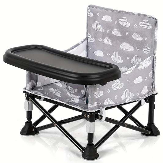 Baby Travel Dining Chair with Tray, Portable Folding Feeding Seat with Kitchen Chair Attachment Straps for Indoor Meals and Outdoor Outings