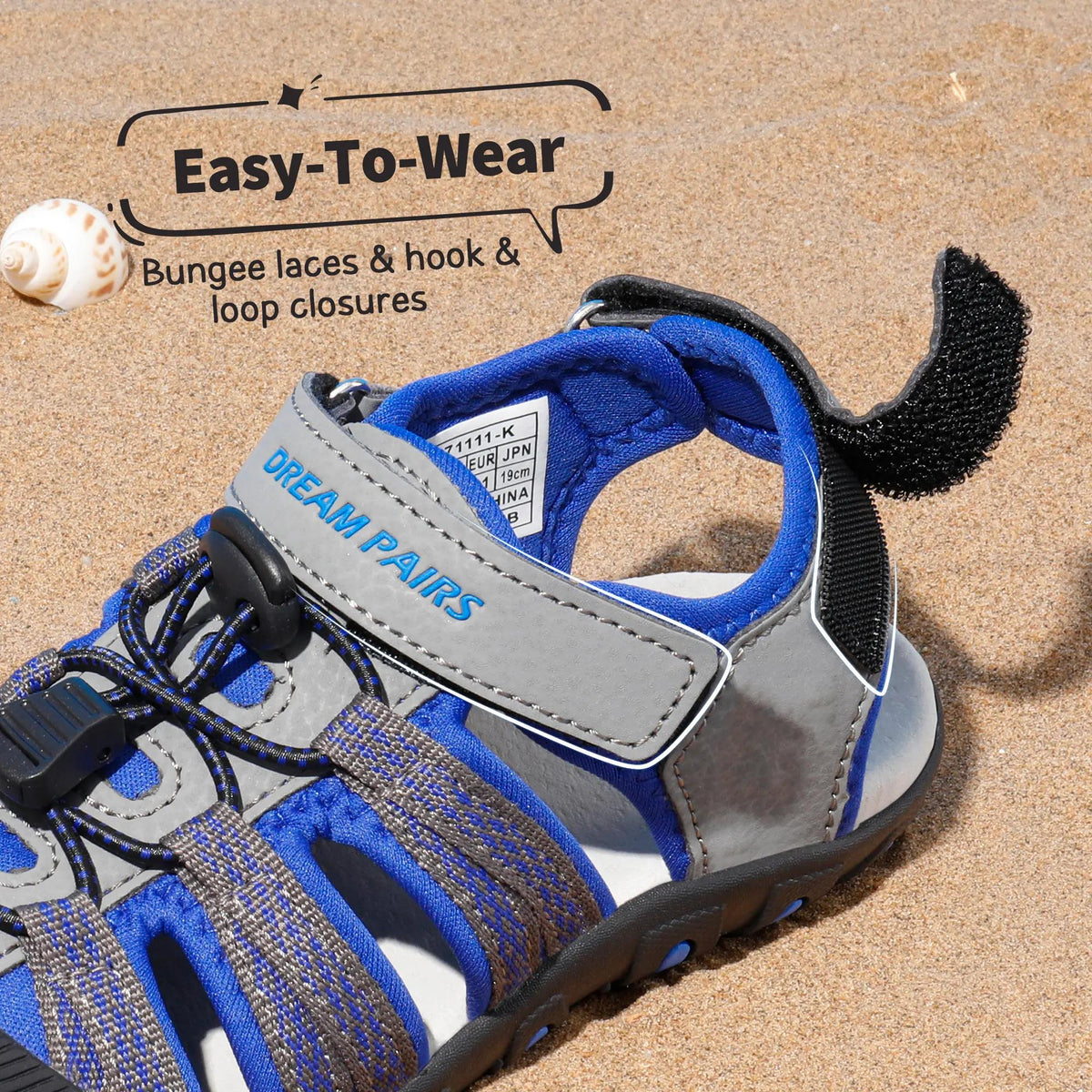 Closed Toe Kids Sport Sandals with Adjustable Straps, Breathable Water-Friendly Hiking and Beach Shoes for Toddlers, Little Kids and Big Kids