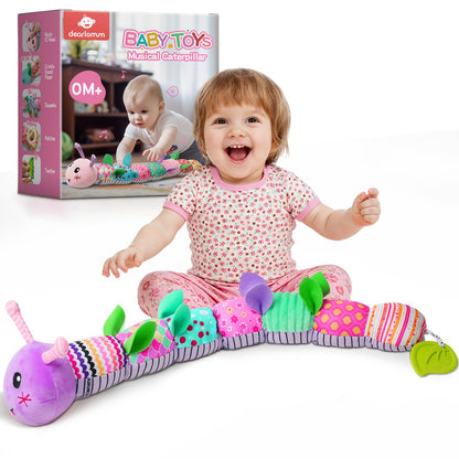 Musical Caterpillar Baby Toy, Plush Sensory Animal with Crinkle Sounds, Rattle and Colorful Textured Segments for Supervised Tummy Time Play
