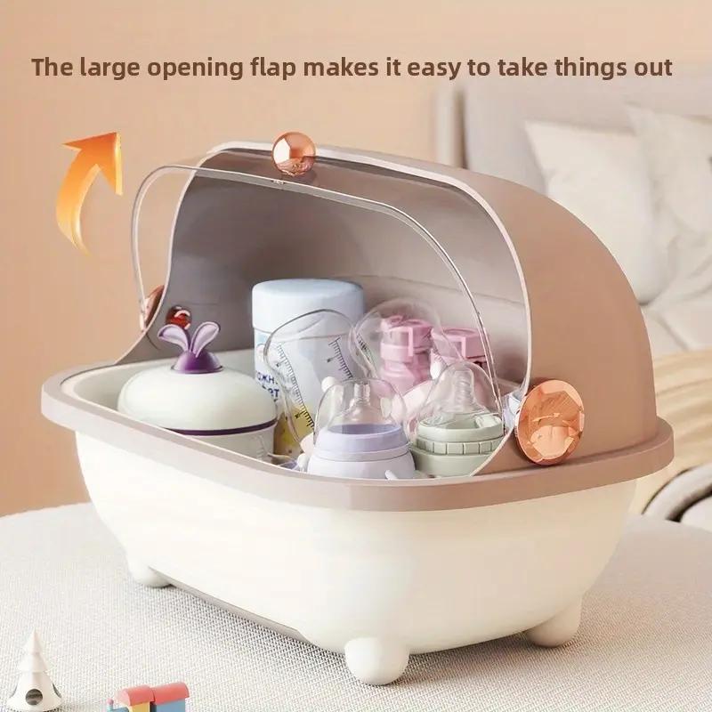Baby Bottle Storage Box with Lid and Removable Drying Rack, Clear Countertop Organizer for Bottles, Nipples and Feeding Utensils in Three Colors