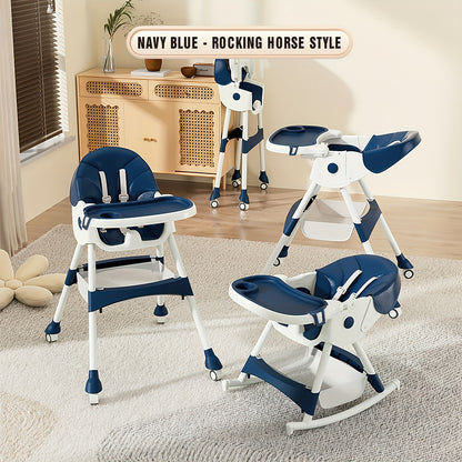 Double Tray Baby High Chair, Adjustable PU Leather Dining Seat with Five-Point Harness and Detachable Two-Layer Tray for Home Mealtimes