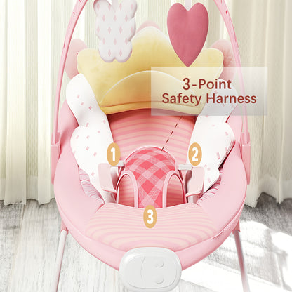 Foldable Infant Bouncer Seat with Hanging Toy Arch, Pink Crown or Green Crocodile Design for Supervised Awake Play, Listed Up to 20 lbs