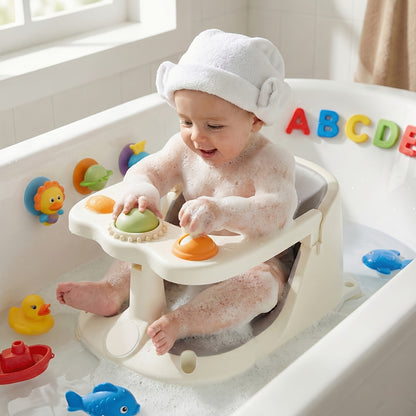 Suction-Cup Toddler Bathtub Seat with Soft Cushion, Non-Slip Baby Bath Chair for Sitting Infants 6 Months and Up During Supervised Bath Time