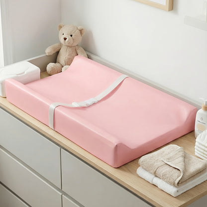 PASAMIC Secure Grip Baby Diaper Changing Pad for Dresser, Waterproof & Wipeable Contoured Design – Standard Size 15.74" x 31.1", Easy-Clean Changing Mat in Grey, Pink & Beige