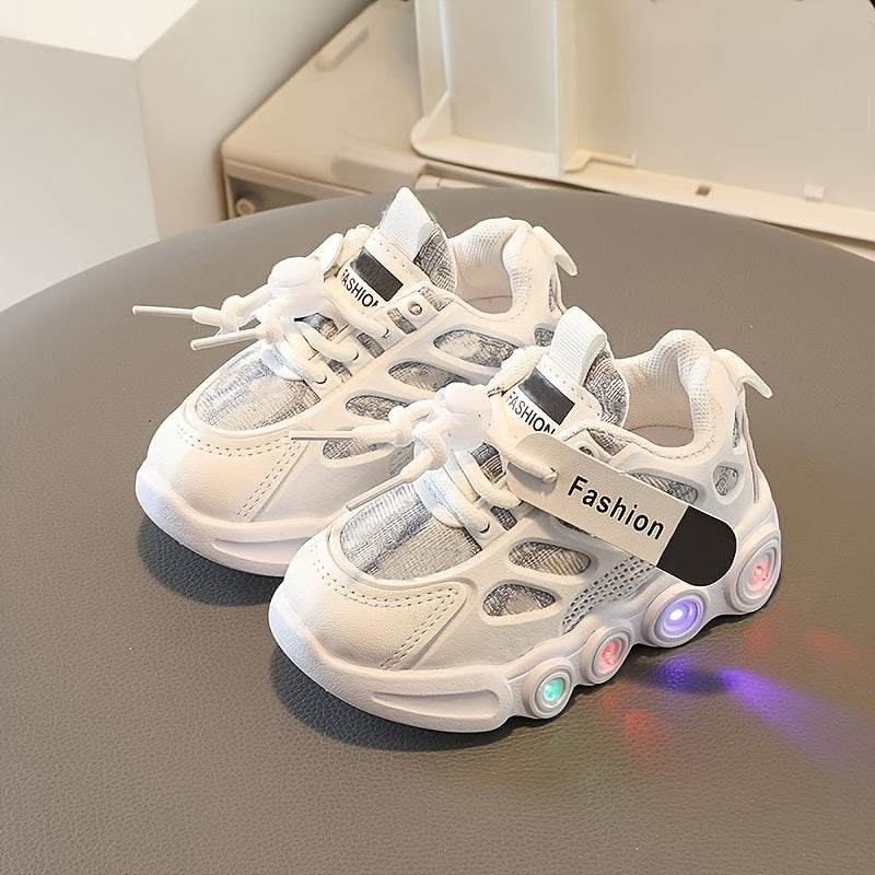 Color-Changing LED Toddler Shoes with Cartoon Design, Light-Up Kids Sneakers in Black or White for Boys and Girls, US Toddler and Little Kid Sizes
