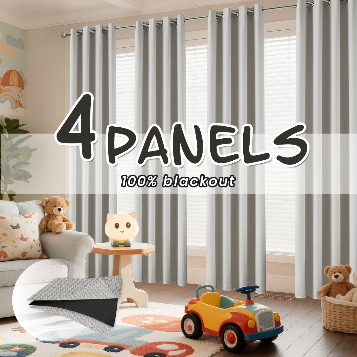 Grommet Nursery Curtains 4-Panel Blackout Set, Thermal Room-Darkening Window Drapes in Aqua Blue, Sage, Beige or Off White
