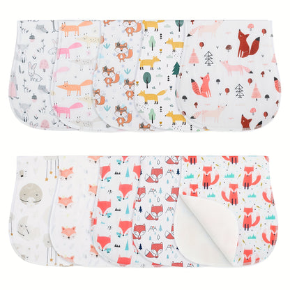 Printed Newborn Burp Cloths, 10-Piece Machine Washable Baby Washcloth and Burp Rag Set with Floral, Butterfly and Fox Style Options for Feeding