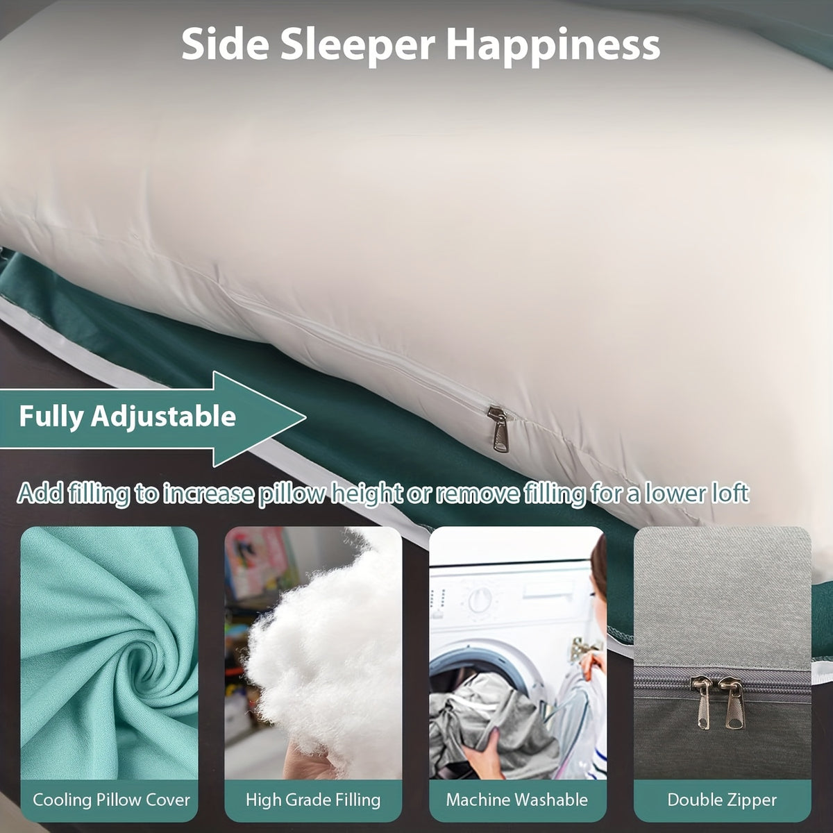 J-Shaped Full Body Pregnancy Pillow, 62-Inch Maternity Pillow with Removable Pillowcase, Large Size Back to Leg Support for Comfortable Pregnancy Sleep, Great Baby Shower and Holiday Gift