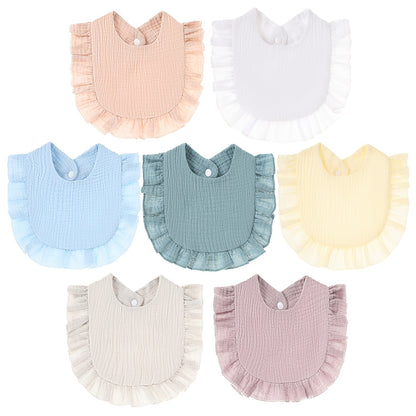 Muslin Baby Drool Bibs 7-Pack with Adjustable Snap Closure and Ruffle Trim, Soft Absorbent Feeding Bib Set in Cartoon or Mixed Pink Options