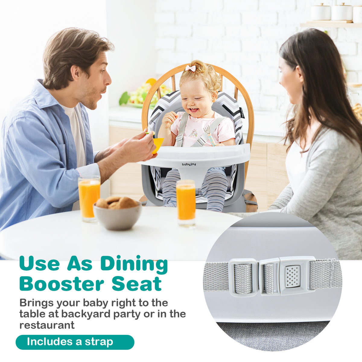 8-in-1 Baby High Chair with Activity Table, BABYJOY Convertible Feeding Seat with Removable Tray, Booster Mode and 5-Point Harness for Ages 6 Months to 6 Years