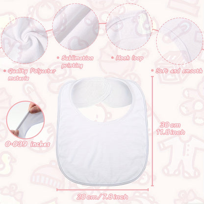 White Sublimation Baby Bibs, Set of 6 Reusable Knit Fabric Feeding Bibs for Toddler Mealtimes, DIY Printing and Everyday Use