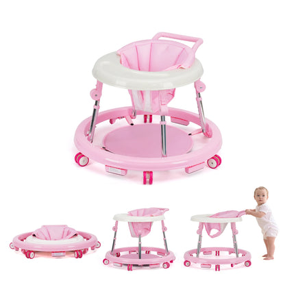 Kmaier Seated Baby Walker with Rear Push Handle, Foldable Frame, Adjustable Metal Supports and Removable Washable Seat in Four Color Options