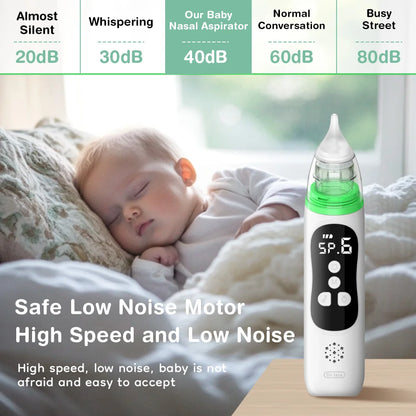 Silicone Tip Baby Nasal Aspirator with Adjustable Electric Suction, Low Noise Handheld Nose Cleaner for Infant and Young Child Care