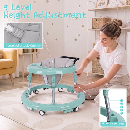 Kmaier Seated Baby Walker with Rear Push Handle, Foldable Frame, Adjustable Metal Supports and Removable Washable Seat in Four Color Options