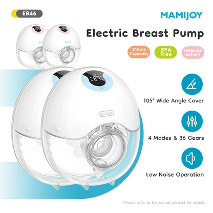 Hands-Free Double Breast Pump Set, MAMIJOY EB46 Wearable Electric Pumps with 4 Modes, 36 Levels, 210 mL Collectors and USB-C Charging
