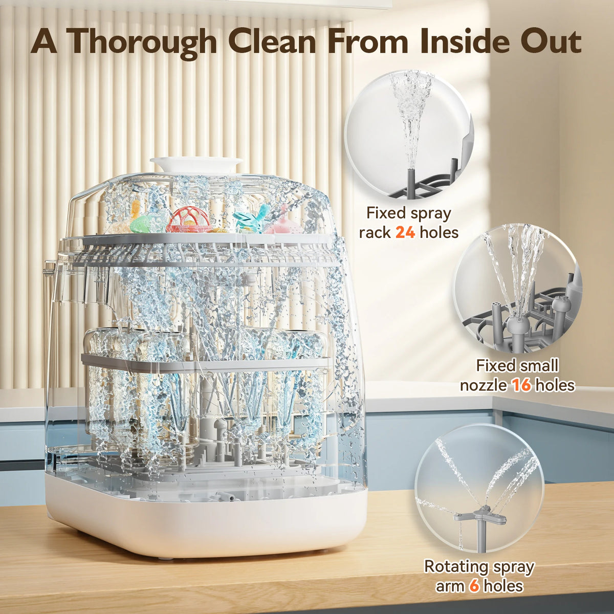 Baby Bottle Washer 4-in-1 with Steam Cleaning, Hot Air Drying and Storage Modes, LED Touch Panel for Compatible Bottles and Breast Pump Parts