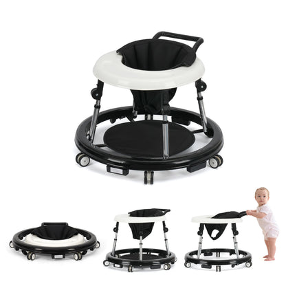 Kmaier Seated Baby Walker with Rear Push Handle, Foldable Frame, Adjustable Metal Supports and Removable Washable Seat in Four Color Options