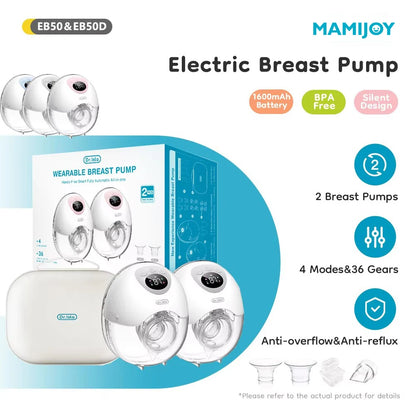 In-Bra Wearable Breast Pump by MAMIJOY EB50/EB50D, 4 Modes and 36 Levels, Rechargeable Hands-Free Design with Single or Double Options