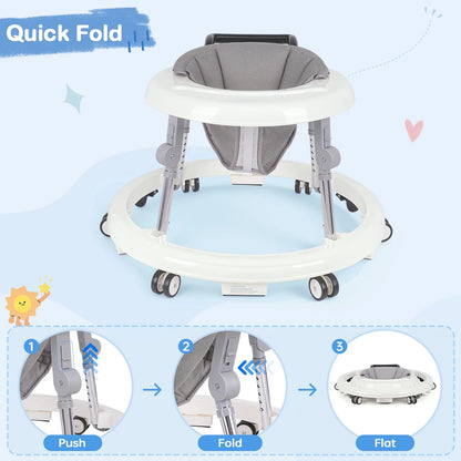 Kmaier Seated Baby Walker with Rear Push Handle, Foldable Frame, Adjustable Metal Supports and Removable Washable Seat in Four Color Options
