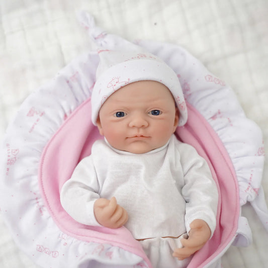 Micro Preemie Silicone Baby Doll, 12-Inch Toby Boy or Luna Girl with Full Body Design, Open Eyes, Painted Details, Outfit and Birth Certificate