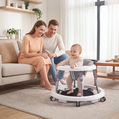Kmaier Seated Baby Walker with Rear Push Handle, Foldable Frame, Adjustable Metal Supports and Removable Washable Seat in Four Color Options