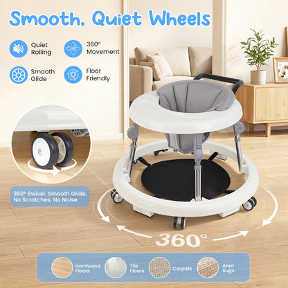 Kmaier Seated Baby Walker with Rear Push Handle, Foldable Frame, Adjustable Metal Supports and Removable Washable Seat in Four Color Options