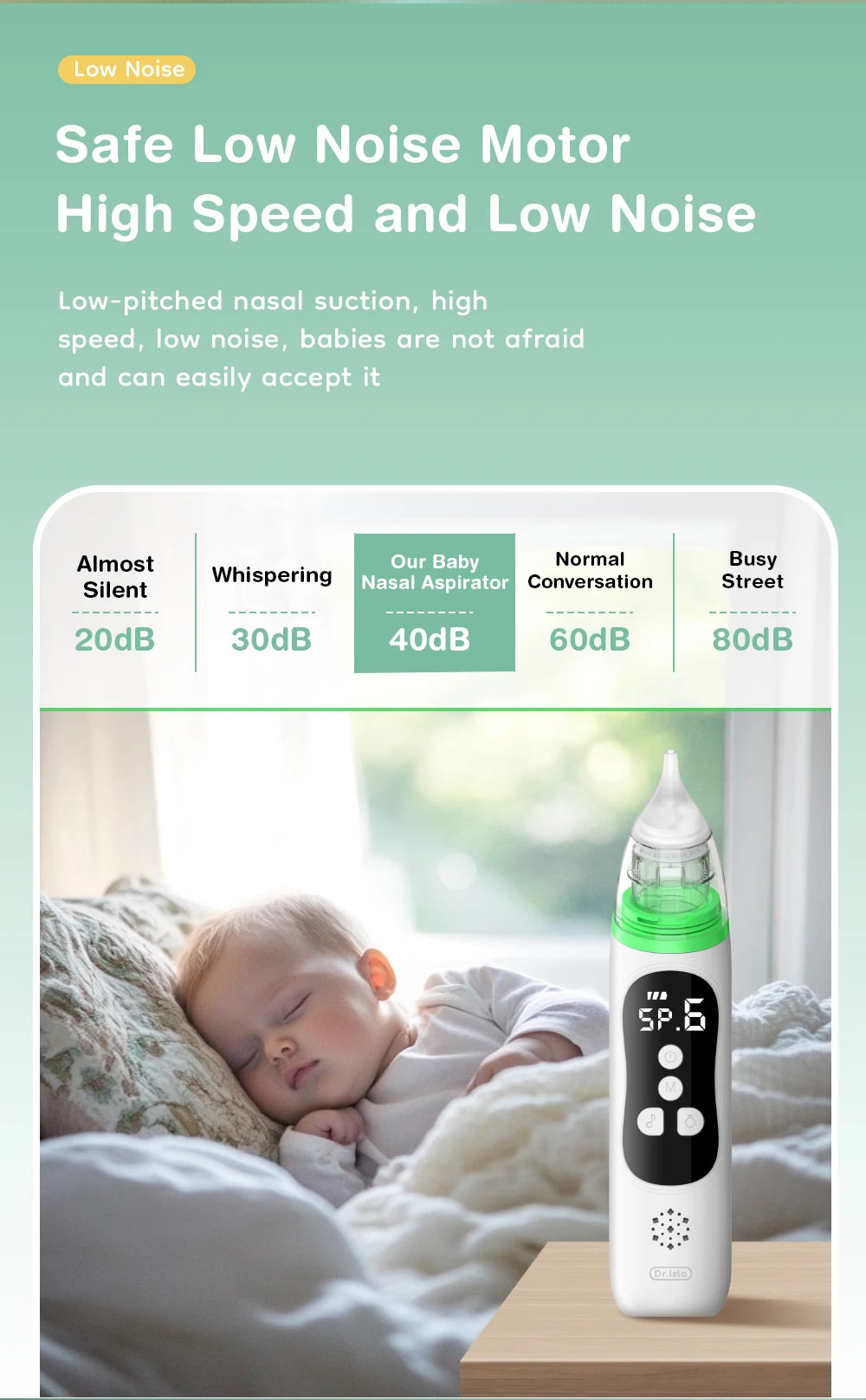 Silicone Tip Baby Nasal Aspirator with Adjustable Electric Suction, Low Noise Handheld Nose Cleaner for Infant and Young Child Care