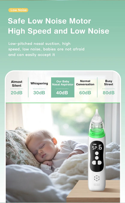 Silicone Tip Baby Nasal Aspirator with Adjustable Electric Suction, Low Noise Handheld Nose Cleaner for Infant and Young Child Care