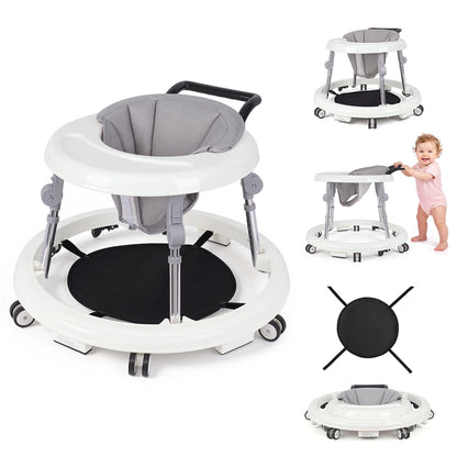 Kmaier Seated Baby Walker with Rear Push Handle, Foldable Frame, Adjustable Metal Supports and Removable Washable Seat in Four Color Options