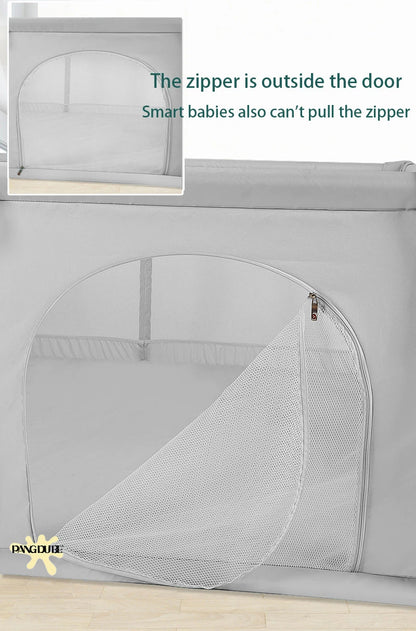 Padded Baby Playpen by PANGDUBE, Gray Mesh Activity Yard with External Zipper Door, Storage Pocket and Five Size Options for Supervised Play