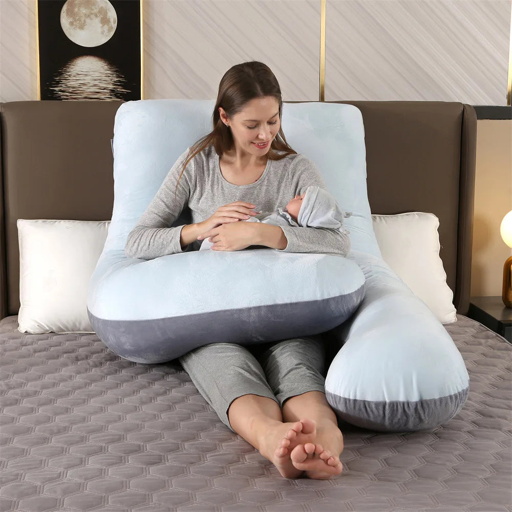 Pregnancy Pillow for Side Sleeping, U-Shaped Maternity Body Cushion with Detachable Polyester Cover and Head, Waist & Leg Support