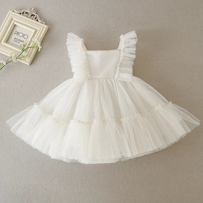 Baby Baptism Gown for Girls with Long Sleeves, Lace Details and Cotton Lining, Dress and Cap Set for Christening and First Birthday Photos