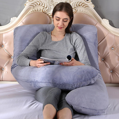 Pregnancy Pillow for Side Sleeping, U-Shaped Maternity Body Cushion with Detachable Polyester Cover and Head, Waist & Leg Support