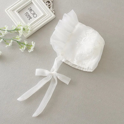 Baby Baptism Gown for Girls with Long Sleeves, Lace Details and Cotton Lining, Dress and Cap Set for Christening and First Birthday Photos