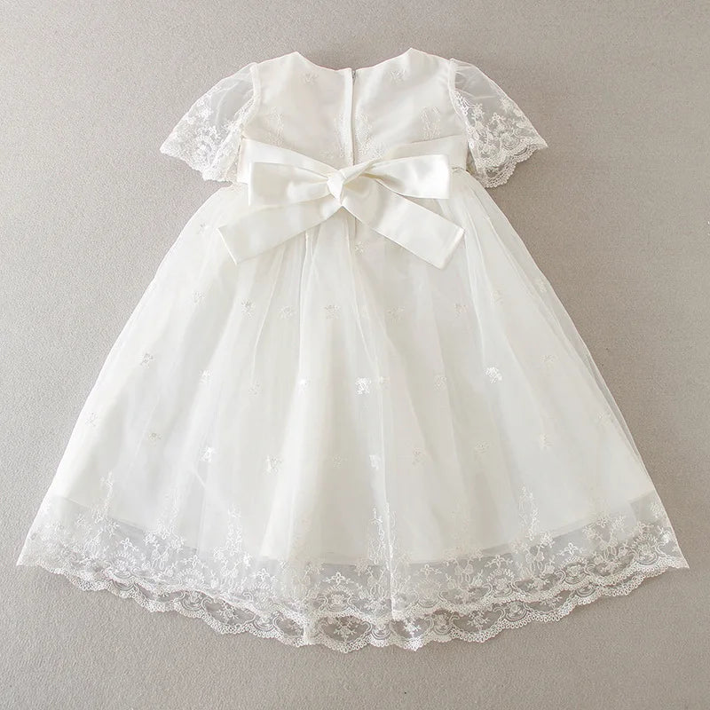 Baby Baptism Gown for Girls with Long Sleeves, Lace Details and Cotton Lining, Dress and Cap Set for Christening and First Birthday Photos
