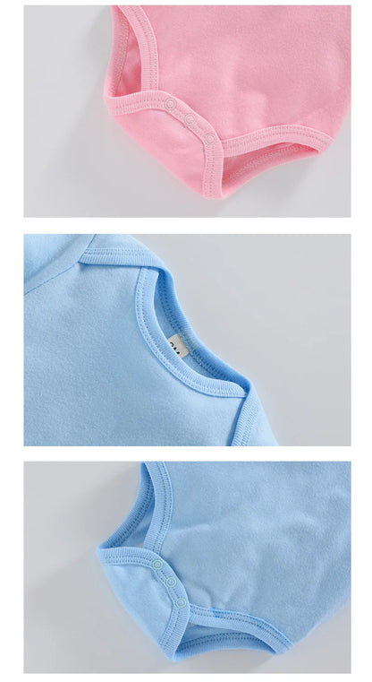 Short Sleeve Baby Bodysuits 3-Pack in 100% Cotton, Solid Color Infant One-Piece Outfits with Envelope Shoulders and Snap Bottoms for Daily Wear