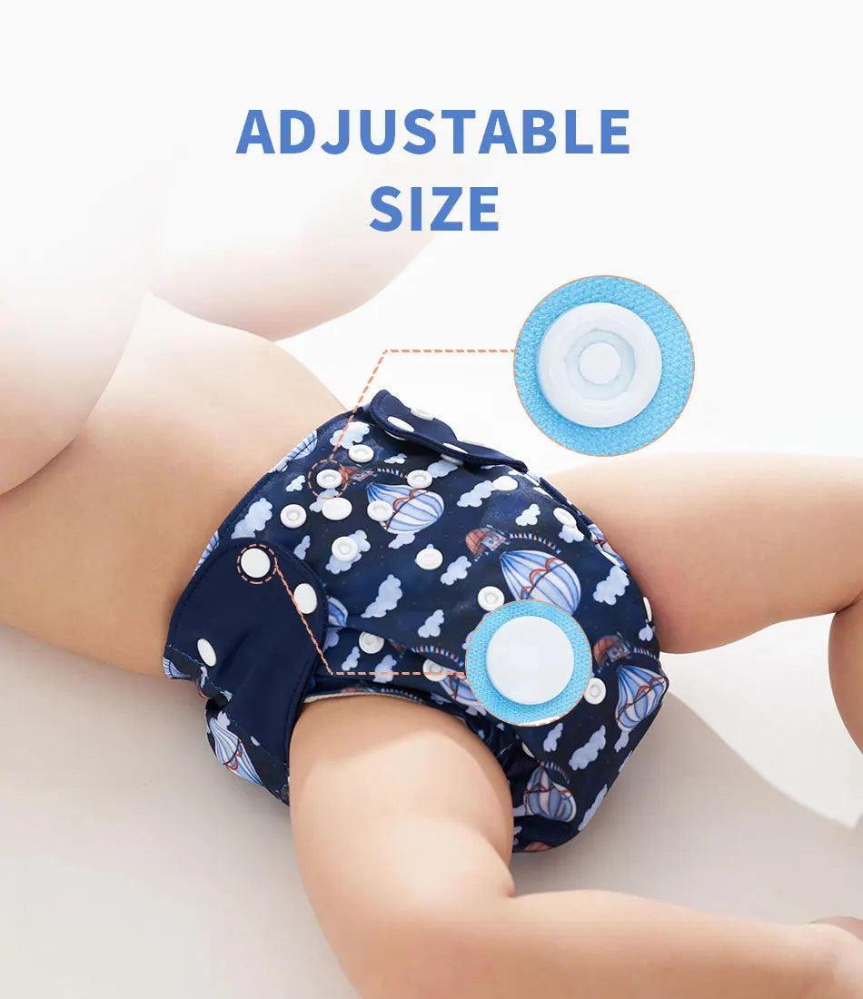 Pocket Cloth Diapers 4-Pack by Happyflute, Reusable Baby Nappies with Printed PUL Outer, Suede Cloth Lining and Snap Closures for 3–15 kg