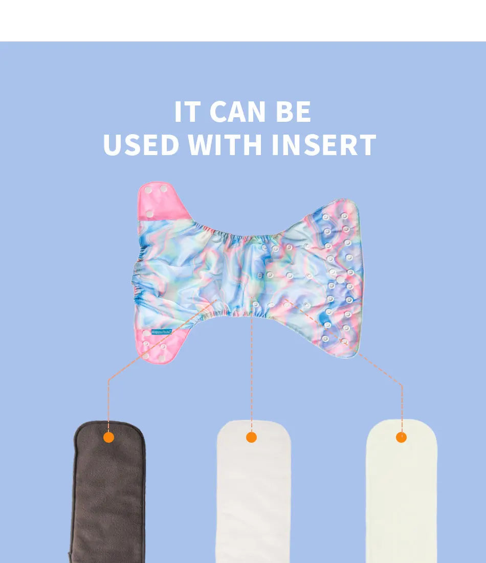 Pocket Cloth Diapers 4-Pack by Happyflute, Reusable Baby Nappies with Printed PUL Outer, Suede Cloth Lining and Snap Closures for 3–15 kg