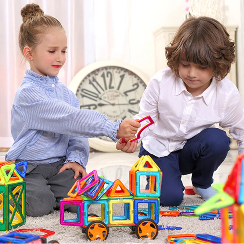 Magnetic Building Blocks for Kids, Large Colorful Geometric Construction Set with 84, 119 or 168 Pieces for Creative STEM Play
