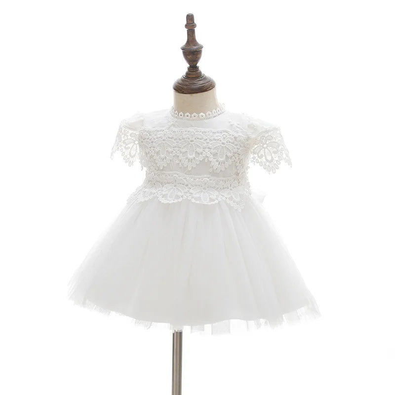Baby Baptism Gown for Girls with Long Sleeves, Lace Details and Cotton Lining, Dress and Cap Set for Christening and First Birthday Photos