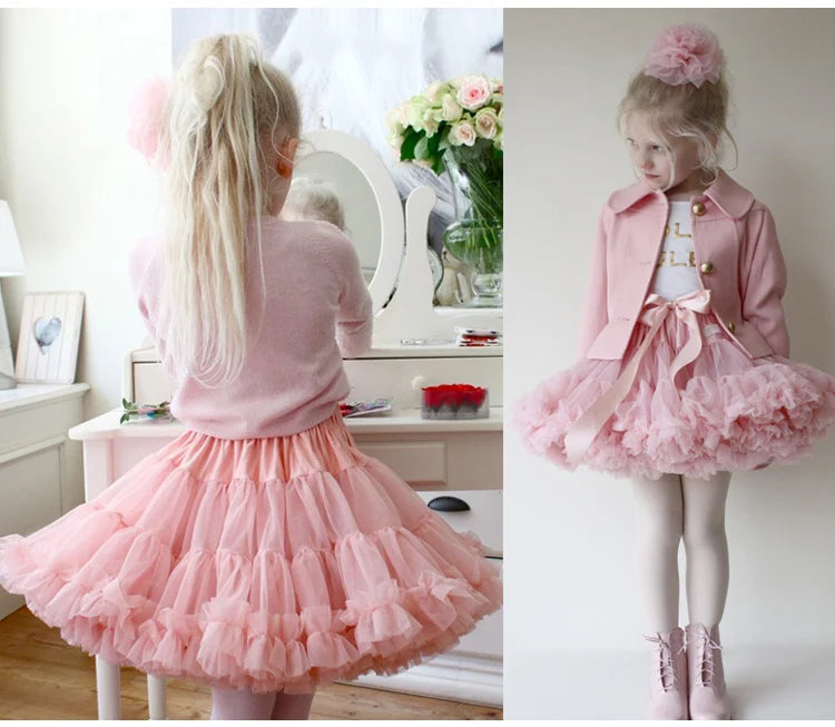 Girls Bow Waist Tutu Skirt with Fluffy Tulle Layers and Satin Lining, Adjustable Elastic Waist Pettiskirt for Birthdays, Dance and Dress Up