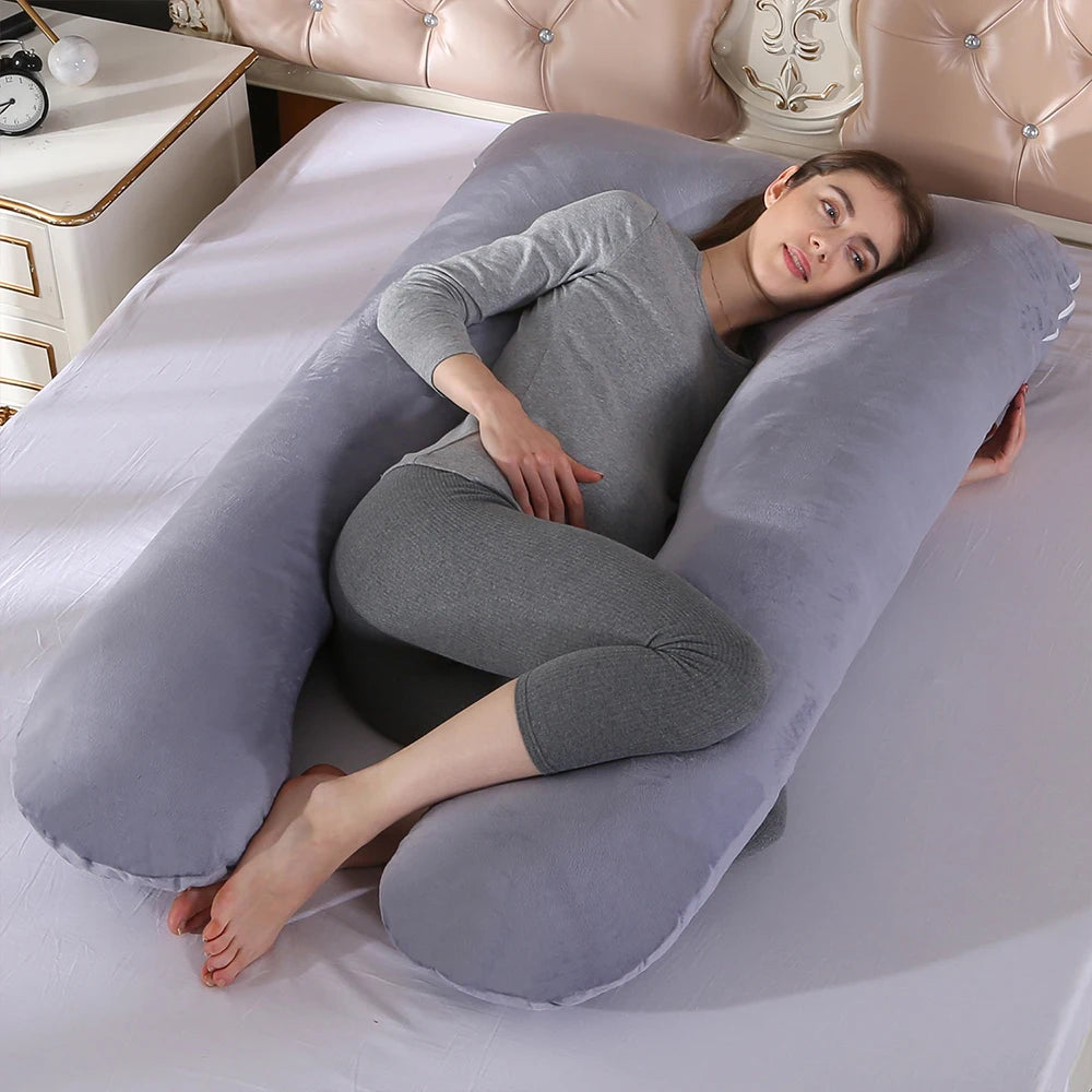 U-Shaped Pregnancy Body Pillow with Detachable Polyester Cover, PANGDUBE Maternity Cushion for Adult Rest, Approx. 115 x 55 cm