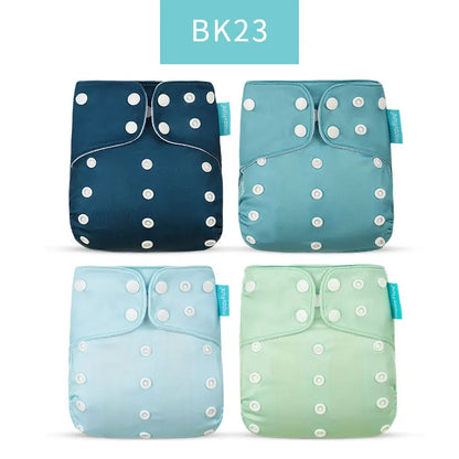 Reusable Cloth Diapers, Happyflute 4-Pack One-Size Pocket Baby Nappies with Adjustable Snap Closures, Washable Covers, Inserts Sold Separately