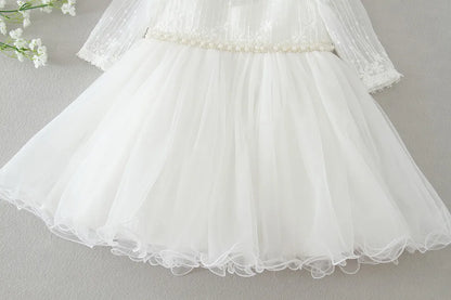Baby Baptism Gown for Girls with Long Sleeves, Lace Details and Cotton Lining, Dress and Cap Set for Christening and First Birthday Photos